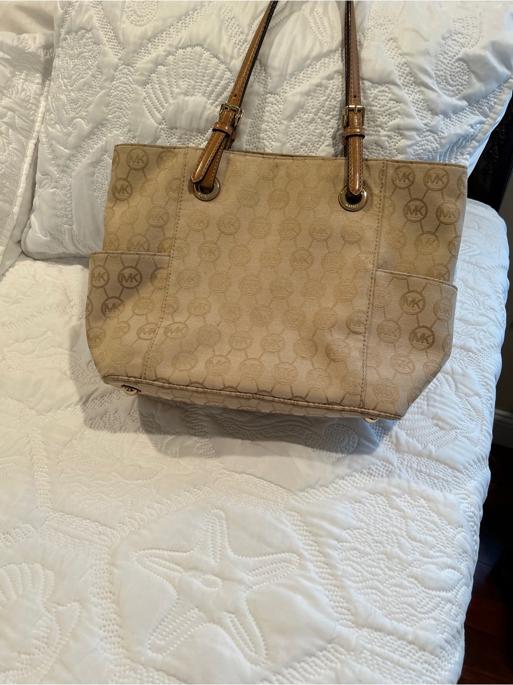 Michael Kors Tan Signature Logo Tote with Leather Straps